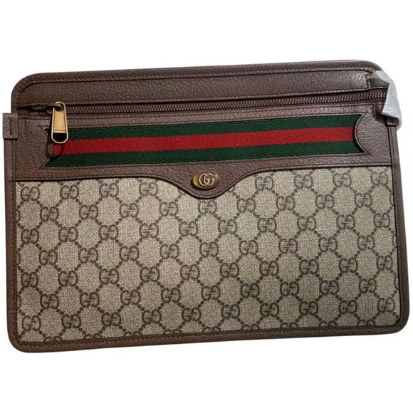 Gucci Ophidia Red Zip Large Clutch Handbag Italy Leather Men Pouch Bag New - Picture 1 of 7